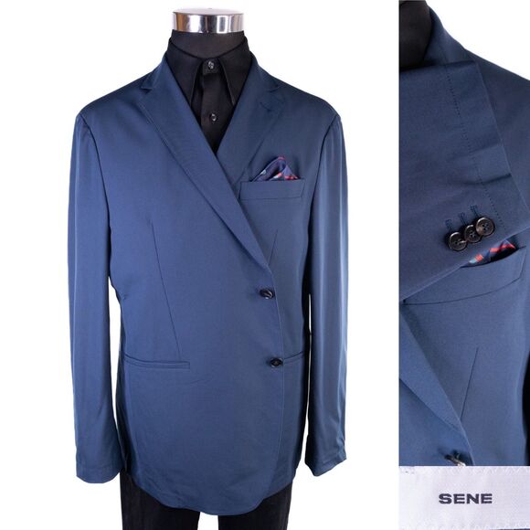 Sene Solid Blue Sport Blazer Unstructured Blazer Jacket Coat Taupe Size 50R NWOT - Picture 1 of 12